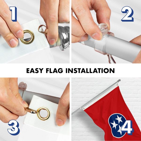 G128 Combo Pack: 5 Ft Tangle Free Spinning Flagpole (Silver) & Tennessee Flag 2x3 Ft Embroidered 220GSM Spun Polyester, Brass Grommets (Flag Included) Aluminum Flag Pole - Image 7