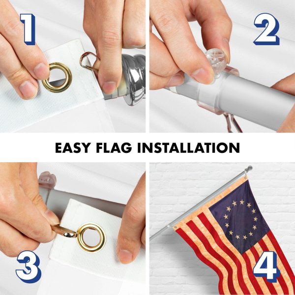 G128 Combo Pack: 5 Ft Tangle Free Aluminum Spinning Flagpole (Silver) & Betsy Ross Tea-Stained Flag 2x3 Ft, ToughWeave Pro Series Embroidered 420D Polyester | Pole with Flag Included - Image 7