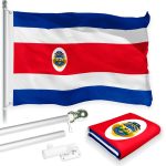 G128 Combo Pack: 6 Feet Tangle Free Spinning Flagpole (Silver) Costa Rica Costa Rican Flag 3x5 ft Printed 150D Brass Grommets (Flag Included) Aluminum Flag Pole