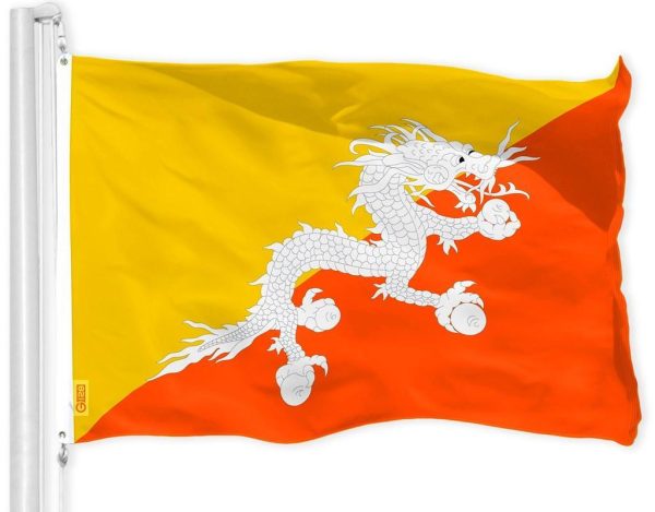 G128 Bhutan Bhutanese Flag | 3x5 Ft | Printed 150D Polyester - Indoor/Outdoor, Vibrant Colors, Brass Grommets, Quality Polyester, Much Thicker More Durable Than 100D 75D Polyester