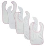 White Bib With Pink Trim And White Trim (pack Of 5) 1024-w-p3-w2