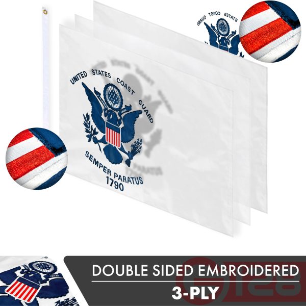 US Coast Guard Flag 210D Embroidered Polyester 3x5 Ft - Double Sided 3ply - Image 2