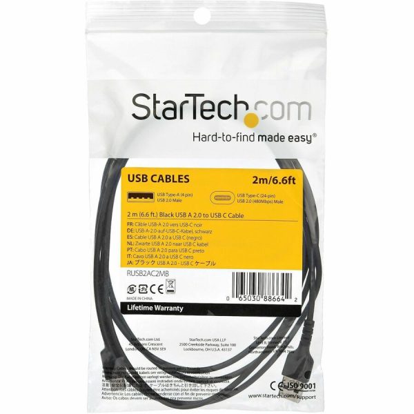 StarTech.com 2m USB A to USB C Charging Cable - Durable Fast Charge & Sync USB 2.0 to USB Type C Data Cord - Aramid Fiber M/M 3A Black - Image 7