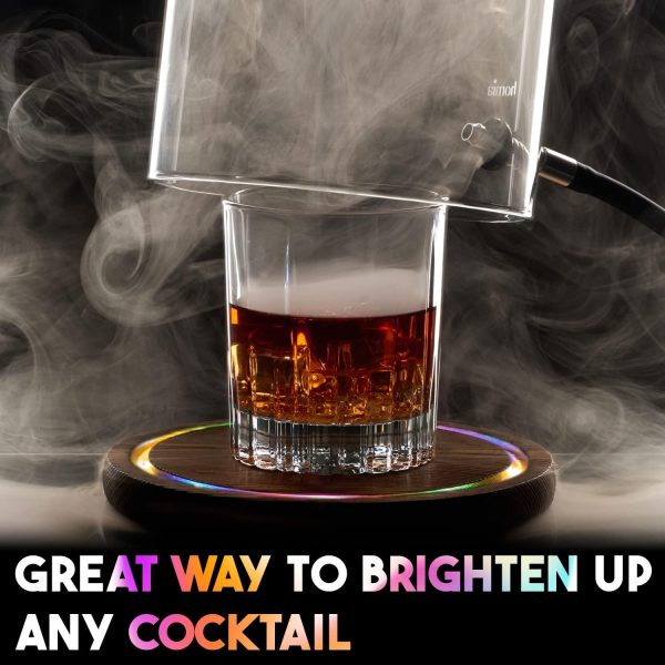Smoking Gun Accessory LED lights Glass Dome 9  x 5.7  Lid with Wooden Base   Smoke infuser Cover Lid for Cocktail Smoker   Dome for Cold Smoke Smoking Cloche for Drinks - Image 2