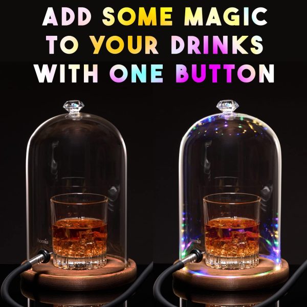 Smoking Gun Accessory LED lights Glass Dome 9  x 5.7  Lid with Wooden Base   Smoke infuser Cover Lid for Cocktail Smoker   Dome for Cold Smoke Smoking Cloche for Drinks - Image 4
