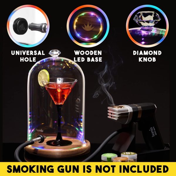 Smoking Gun Accessory LED lights Glass Dome 9  x 5.7  Lid with Wooden Base   Smoke infuser Cover Lid for Cocktail Smoker   Dome for Cold Smoke Smoking Cloche for Drinks - Image 8