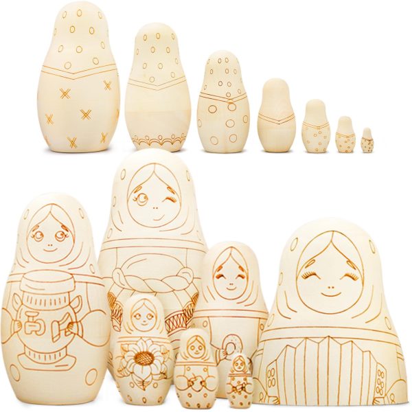 AEVVV Paint Your Own Matryoshka Doll Set 7 pcs   Blank Nesting Dolls for Coloring   Unpainted Russian Nesting Dolls   Unfinished Wood Crafts DIY Projects - Image 2