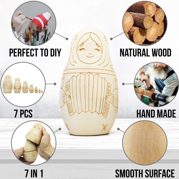 AEVVV Paint Your Own Matryoshka Doll Set 7 pcs   Blank Nesting Dolls for Coloring   Unpainted Russian Nesting Dolls   Unfinished Wood Crafts DIY Projects - Image 4