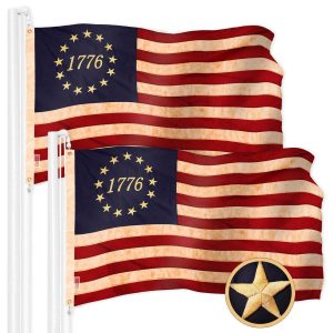 G128 2 Pack: Betsy Ross 1776 Tea-Stained Flag | 2.5x4 Ft | ToughWeave Pro Series Embroidered 420D Polyester | Historical Flag, Embroidered Design, Indoor/Outdoor, Brass Grommets, High Quality