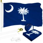 G128 Combo Pack: 5 Ft Tangle Free Aluminum Spinning Flagpole (White) & South Carolina SC State Flag 2.5x4 Ft, ToughWeave Series Embroidered 300D Polyester | Pole with Flag Included