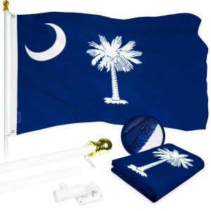 G128 Combo Pack: 5 Ft Tangle Free Aluminum Spinning Flagpole (White) & South Carolina SC State Flag 2.5x4 Ft, ToughWeave Series Embroidered 300D Polyester | Pole with Flag Included
