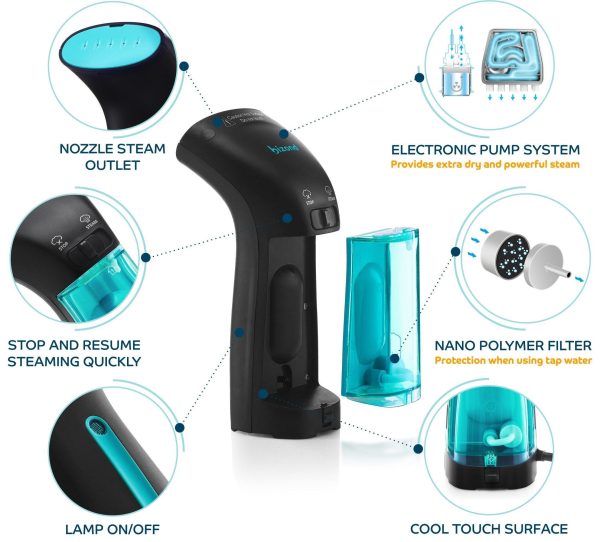 Steamer for Clothes Travel Handheld Portable Steamer for Garment and Fabric   No Spitting Safe and Little Handy   Compact Mini Clothing Steamer and Curtain with Accessories Black - Image 4
