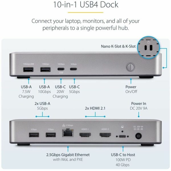 StarTech.com USB4 Docking Station, USB-C 40Gbps, up to Dual 4K 60Hz HDMI, Multi-Monitor Dock, 6-Port USB Hub, 2.5GbE, 100W Power Delivery - Image 3