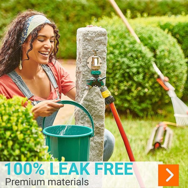 Water Splitter 2 Way Garden Y Hose Connector Metal Body Water Faucet Splitter with Comfortable Rubberized Grip 2 Way Hose Splitter Heavy Duty for Outdoor and Indoor Use (Green) - Image 2