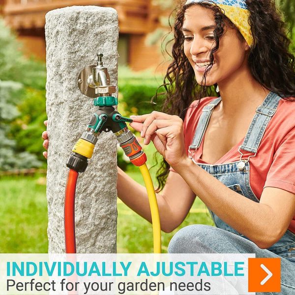 Water Splitter 2 Way Garden Y Hose Connector Metal Body Water Faucet Splitter with Comfortable Rubberized Grip 2 Way Hose Splitter Heavy Duty for Outdoor and Indoor Use (Green) - Image 6