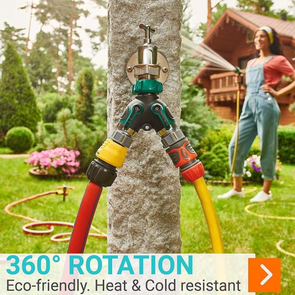 Water Splitter 2 Way Garden Y Hose Connector Metal Body Water Faucet Splitter with Comfortable Rubberized Grip 2 Way Hose Splitter Heavy Duty for Outdoor and Indoor Use (Green) - Image 7