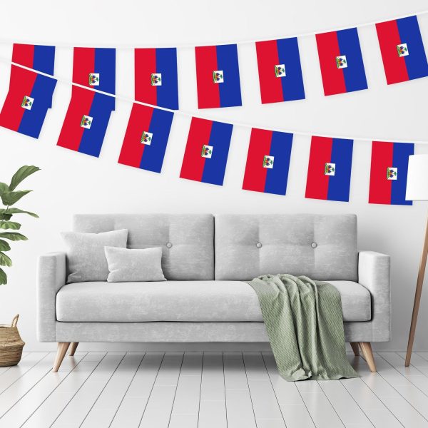 G128 Haiti Haitian Bunting Banner | Flag 8.2 x 5.5 Inch, Full String 33 Feet | Printed 150D Polyester, Decorations For Bar, School, Festival Events Celebration - Image 2