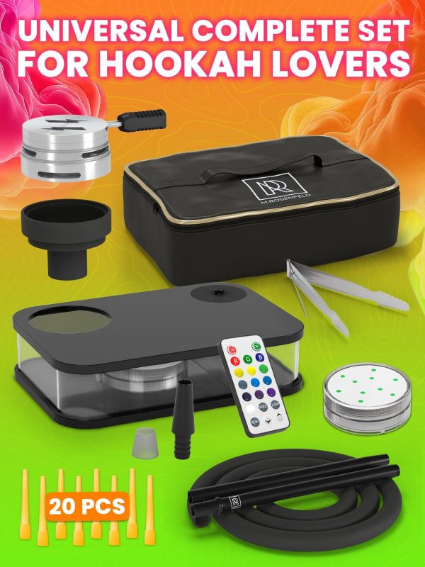 M. ROSENFELD Black Hookah Set   Premium Portable Hookah Set With Everything And Bag For Travel Flat Hookah Box Hookah Set With Charcoal Holder & Coal Cover  Travel Hookah Set With Everything - Image 2