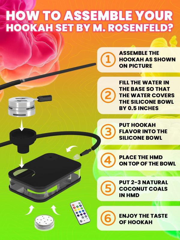 M. ROSENFELD Black Hookah Set   Premium Portable Hookah Set With Everything And Bag For Travel Flat Hookah Box Hookah Set With Charcoal Holder & Coal Cover  Travel Hookah Set With Everything - Image 8