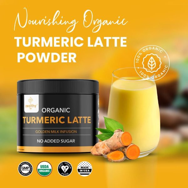 Zealthy Life Turmeric Latte USDA CERTIFIED ORGANIC GOLDEN MILK POWDER WITH CEYLON CINNAMON Non GMO Vegan Keto Gluten free Unsweetened (45 servings) - Image 2