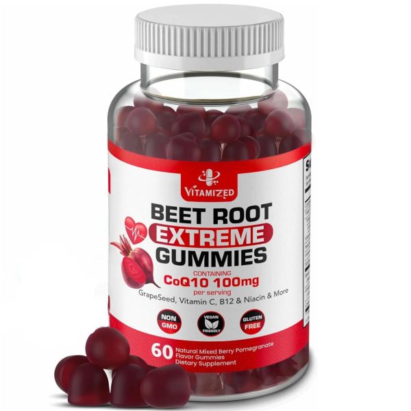 Extreme Beetroot Formula & COQ10 100mg with Grape Seed Extract for Circulation Energy & Flow 1500mg Beet Root Gummies Extract Gluten Free 60
