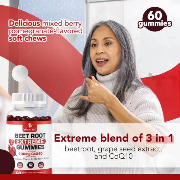 Extreme Beetroot Formula & COQ10 100mg with Grape Seed Extract for Circulation Energy & Flow 1500mg Beet Root Gummies Extract Gluten Free 60 - Image 5