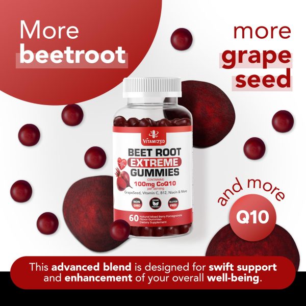 Extreme Beetroot Formula & COQ10 100mg with Grape Seed Extract for Circulation Energy & Flow 1500mg Beet Root Gummies Extract Gluten Free 60 - Image 6