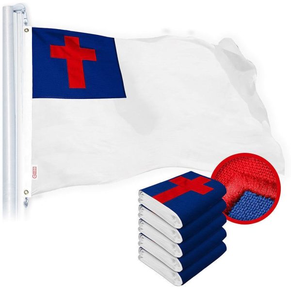 G128 5 Pack: Christian Flag | 3x5 Ft | Embroidered 220GSM SPUN POLYESTER - Embroidered Stars, Sewn Stripes, Brass Grommets, Indoor/Outdoor, Vibrant Colors, Heavy Duty SPUN POLYESTER
