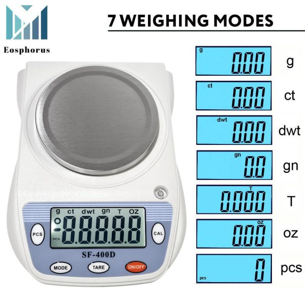 Eosphorus Science Digital Scale Lab Balance Gram Scale 0.01g Accuracy Electronic Scale Laboratory Digital Scale Chemistry Jewelry – Carats, Ounces and Grams Scale (SF 400D R W) - Image 4