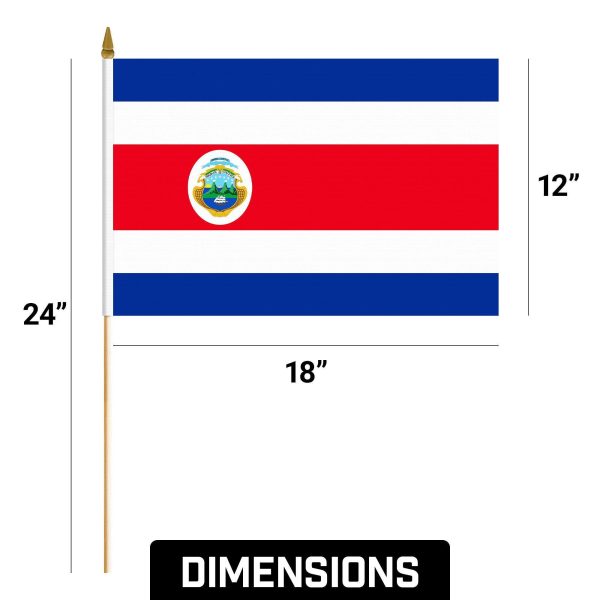 G128 12 Pack Handheld Costa Rica Costa Rican Stick Flags | 12x18 In | Printed 150D Polyester, Country Flag, Solid Wooden Stick, Spear Gold Tip - Image 9