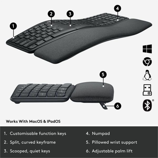 Logitech Ergo K860 Split Wireless Keyboard for Business - Ergonomic Design, Secured Logi Bolt Technology, Graphite - Image 6