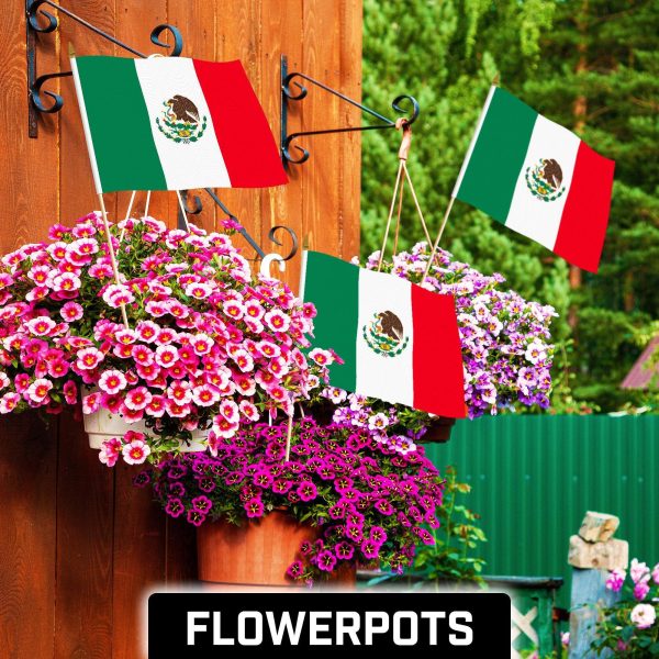 G128 50 Pack Handheld Mexico Mexican Stick Flags | 12x18 In | Printed 150D Polyester, Country Flag, Solid Wooden Stick, Spear Gold Tip - Image 2