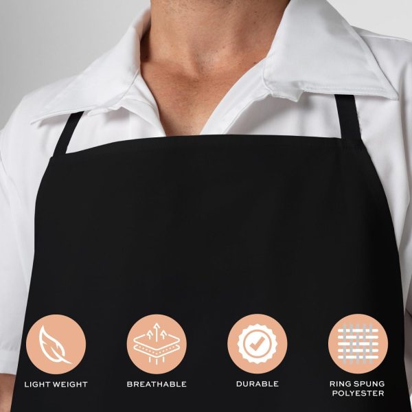 White Classic Black Aprons Bulk   Commercial Chef Bib Apron for Kitchen and Restaurant Cooking without Pockets Unisex Women and Men Adult   12 Pack - Image 2