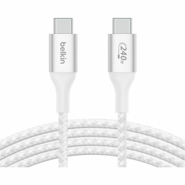 Belkin 240W USB-C to USB-C Cable - 480 Mbps - Nylon, Braided - M/M - 2m/6.6ft - White - Image 2