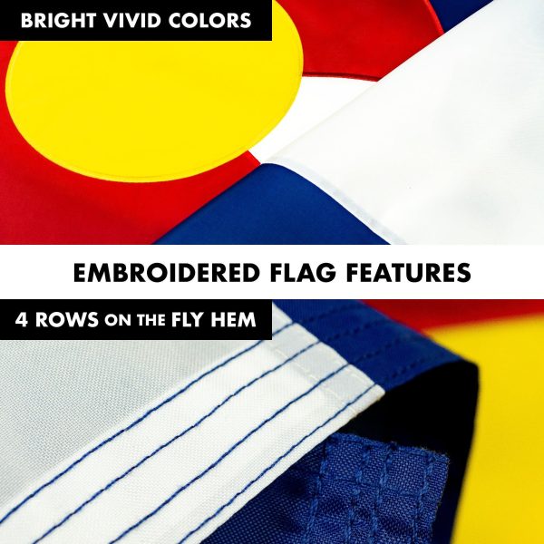 G128 Combo Pack: 5 Ft Tangle Free Aluminum Spinning Flagpole (White) & Colorado CO State Flag 2x3 Ft, ToughWeave Series Embroidered 300D Polyester | Pole with Flag Included - Image 5