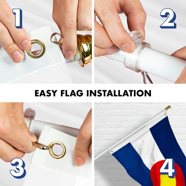 G128 Combo Pack: 5 Ft Tangle Free Aluminum Spinning Flagpole (White) & Colorado CO State Flag 2x3 Ft, ToughWeave Series Embroidered 300D Polyester | Pole with Flag Included - Image 7