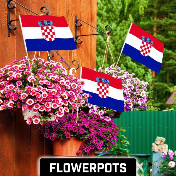 G128 24 Pack Handheld Croatia Croatian Stick Flags | 12x18 In | Printed 150D Polyester, Country Flag, Solid Wooden Stick, Spear Gold Tip - Image 2