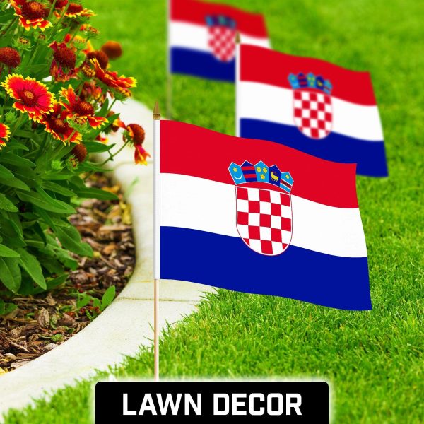 G128 24 Pack Handheld Croatia Croatian Stick Flags | 12x18 In | Printed 150D Polyester, Country Flag, Solid Wooden Stick, Spear Gold Tip - Image 3