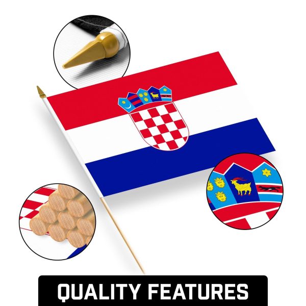 G128 24 Pack Handheld Croatia Croatian Stick Flags | 12x18 In | Printed 150D Polyester, Country Flag, Solid Wooden Stick, Spear Gold Tip - Image 8
