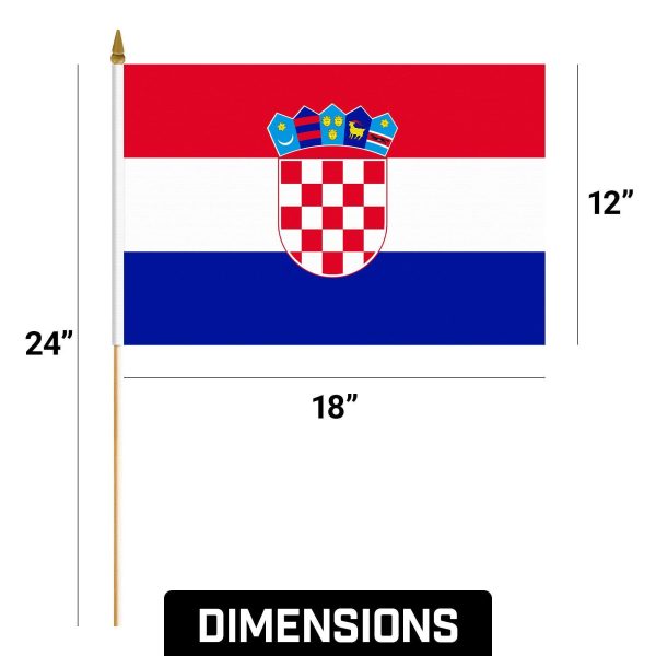 G128 24 Pack Handheld Croatia Croatian Stick Flags | 12x18 In | Printed 150D Polyester, Country Flag, Solid Wooden Stick, Spear Gold Tip - Image 9