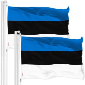 G128 2 Pack: Estonia Estonian Flag | 3x5 Ft | LiteWeave Pro Series Printed 150D Polyester | Country Flag, Indoor/Outdoor, Vibrant Colors, Brass Grommets, Thicker and More Durable Than 100D 75D Poly