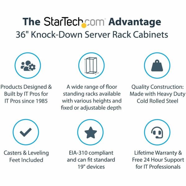 StarTech.com 4-Post 32U Server Rack Cabinet, 19" Data Rack Cabinet for Computer / IT Equipment, Home Network Rack, Half Height Server Rack - Image 2