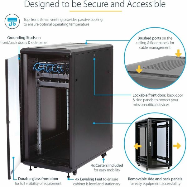 StarTech.com 4-Post 32U Server Rack Cabinet, 19" Data Rack Cabinet for Computer / IT Equipment, Home Network Rack, Half Height Server Rack - Image 4