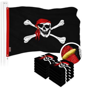 G128 10 Pack: Pirate Jolly Roger Red Head Scarf Flag | 16x24 In | ToughWeave Series Embroidered 300D Polyester | Novelty Flag, Embroidered Design, Indoor/Outdoor, Brass Grommets