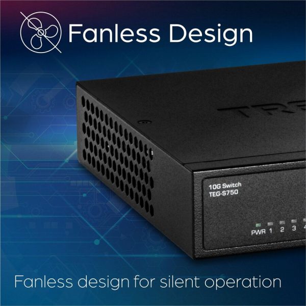 TRENDnet 5-Port 10G Switch, 5 x 10G RJ-45 Ports, 100Gbps Switching Capacity, Supports 2.5G and 5G-BASE-T Connections, Lifetime Protection, Black, TEG-S750 - Image 8
