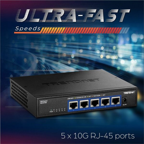 TRENDnet 5-Port 10G Switch, 5 x 10G RJ-45 Ports, 100Gbps Switching Capacity, Supports 2.5G and 5G-BASE-T Connections, Lifetime Protection, Black, TEG-S750 - Image 10
