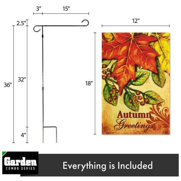 G128 Combo Pack: Garden Flag Stand Black 36x16 Inch & Garden Flag Autumn Greetings Large Maple Leaf 12x18 Inch - Image 2
