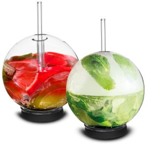 Smoking Gun Wood Smoke Infuser Cocktail Ball 2 pcs Food Smoke Infuser Accessory Cocktail Ball Glass with Glass Straw for Drink Smoker 12 Oz (350 ml) Black Plug