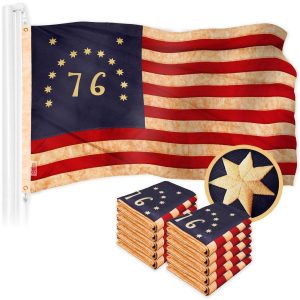 G128 10 Pack: Bennington 76 Tea-Stained Flag | 1x1.5 Ft | ToughWeave Pro Series Embroidered 420D Polyester | Historical Flag, Embroidered Design, Indoor/Outdoor, Brass Grommets, High Quality
