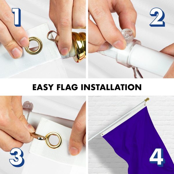 G128 Combo Pack: 5 Ft Tangle Free Aluminum Spinning Flagpole (White) & Solid Violet Color Flag 2x3 Ft, LiteWeave Pro Series Printed 150D Polyester | Pole with Flag Included - Image 7
